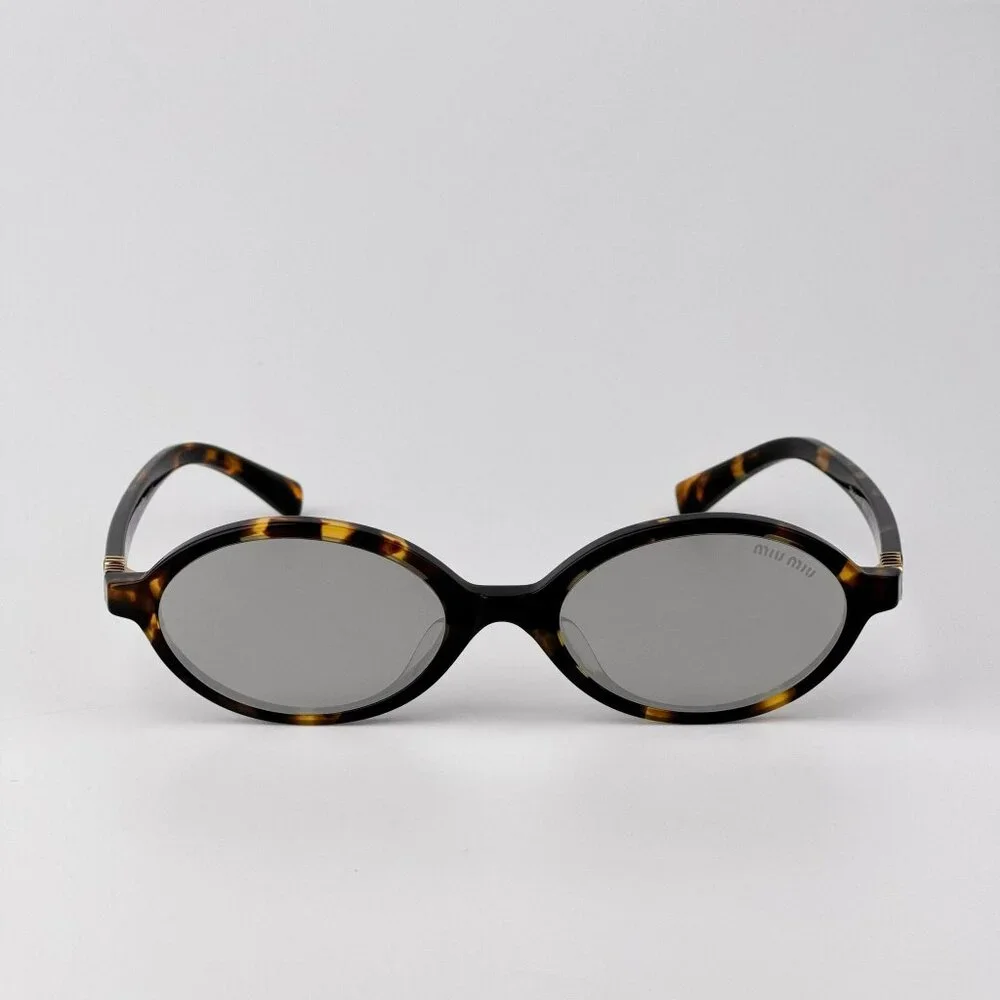 Miu Miu REGARD MU04ZSF Sunglasses – Havana Oval Grey Mirror Silver | Model VAU07
